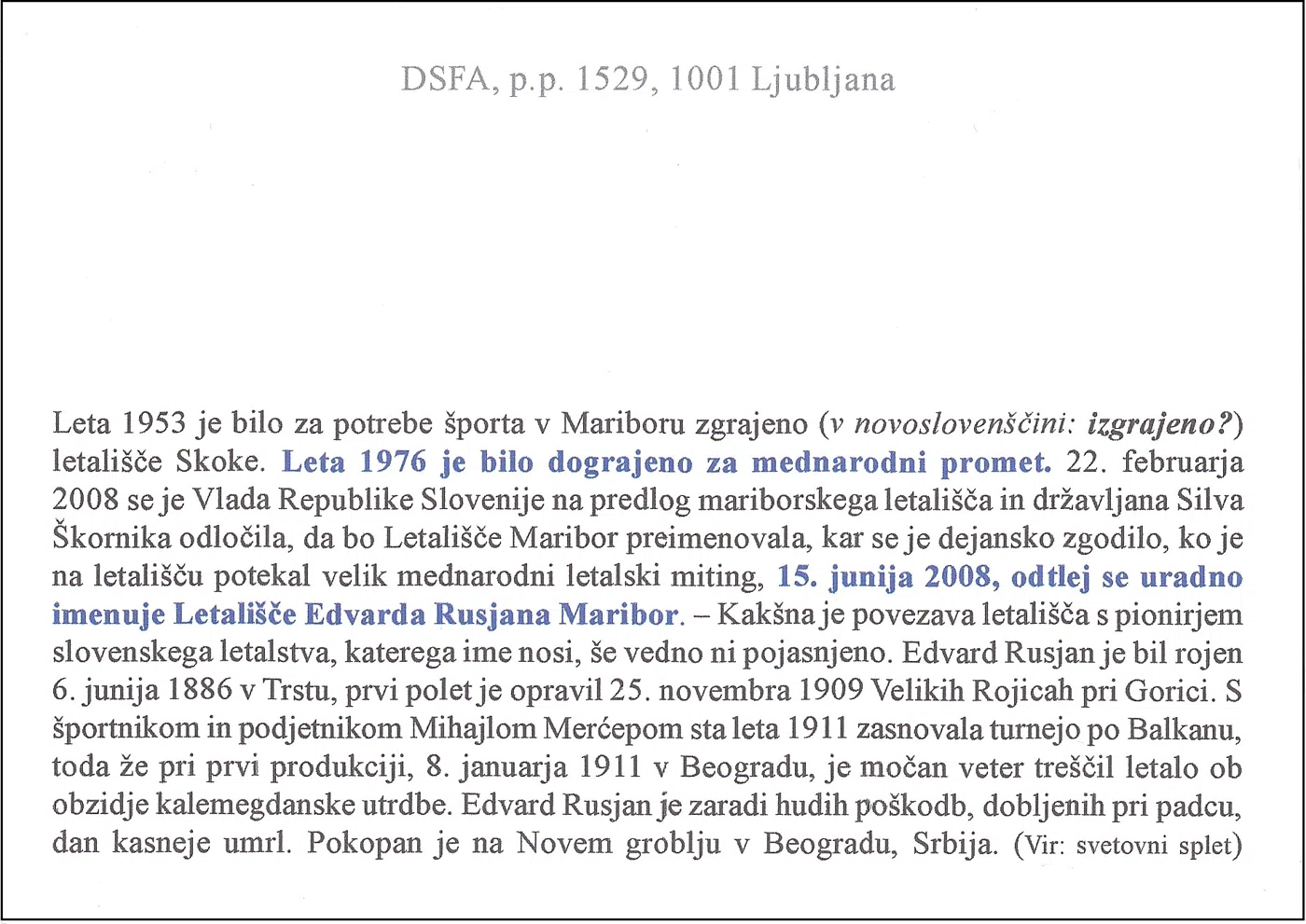 50 LET LETALIŠČE EDVARDA RUSJANA MARIBOR